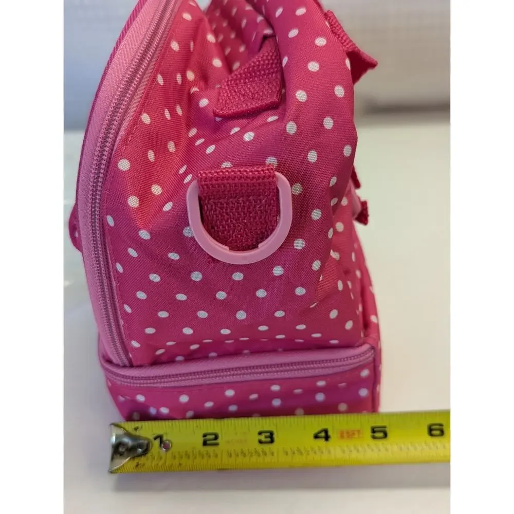 Hello Kitty Bow,Lunch Bag Cosmetic Bag Sanrio Polka Dot Cold Area Long Strap NWT